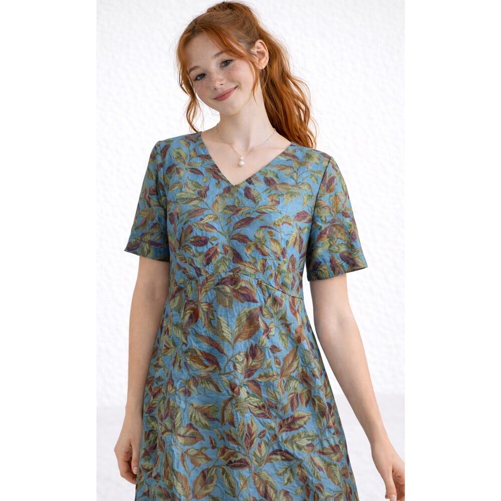 VTG Tom Tom California 100% Linen Maxi Dress S Periwinkle Floral Cottagecore USA